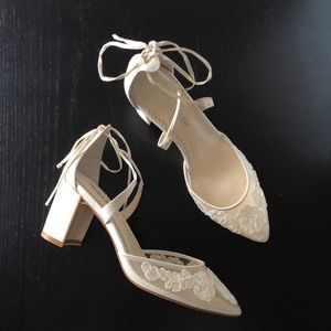 Bella Belle Ivory Lace Block Wedding Heels